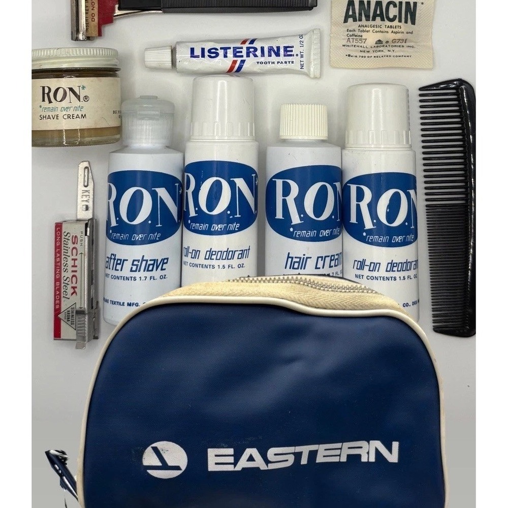 Vintage Eastern Airlines Amenity Kit R.O.N. Grooming Shaving Toiletry Bag Used